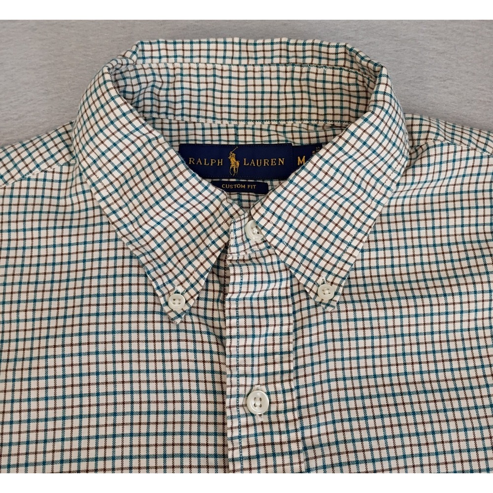 Ralph‎ Lauren Mens Medium Small Plaid Custom Fit Long Sleeve Button Down Shirt